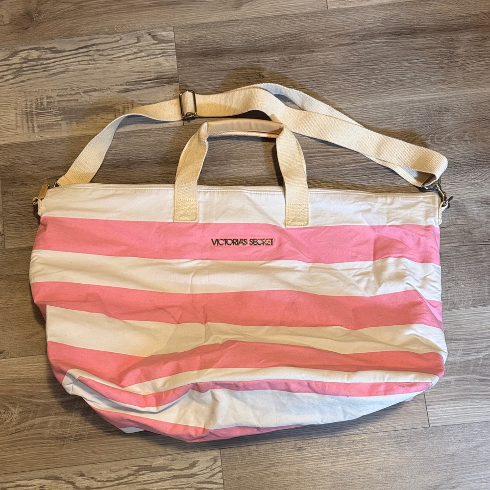 Victoria's Secret Pink and White Striped Travel Bag